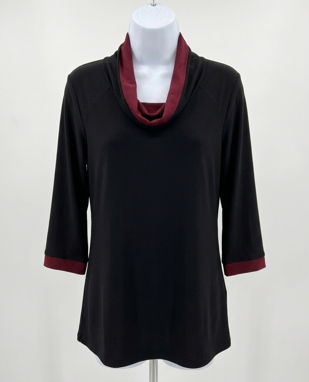 NEW SYMPLI women's raglan sleeve cowl neck top in black/bloods